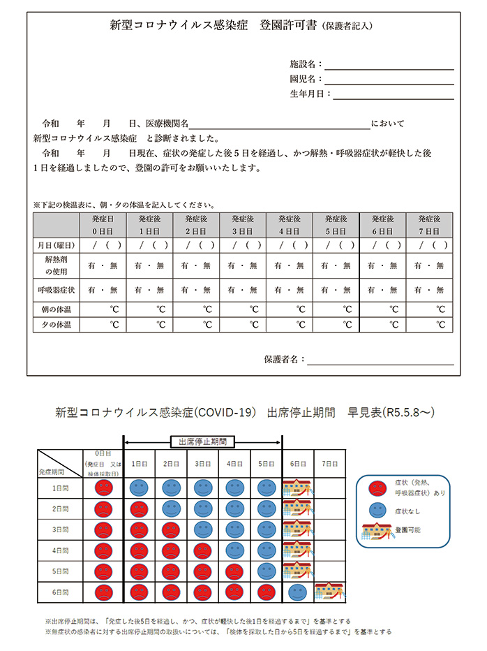 新型コロナウイルス登園許可書